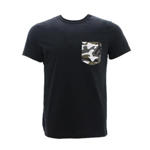 Men's 100% Cotton Short Sleeve T-Shirt Camo Pocket Tee Tops Military Camouflage [Size: S] [Colour: Black]