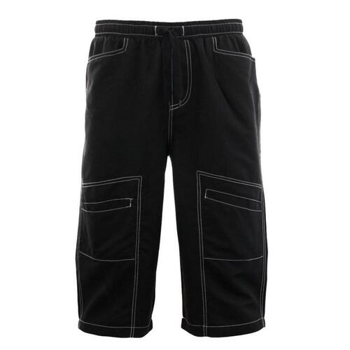Men's 3/4 Long Cargo Shorts Elastic Waist 5 Pockets Quick Dry [Size: S] [Colour: Black]