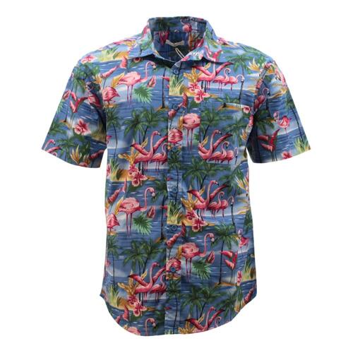 NEW Men's Short Sleeve 100% Cotton Shirt Tropical Hawaiian Summer Style S-6XL [Design: Flamingo] [Size: S]