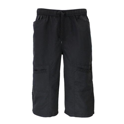 Mens 3/4 Cargo Long Shorts Multi Pocket Elastic Waist Drawstring [Size: S] [Colour: Black]