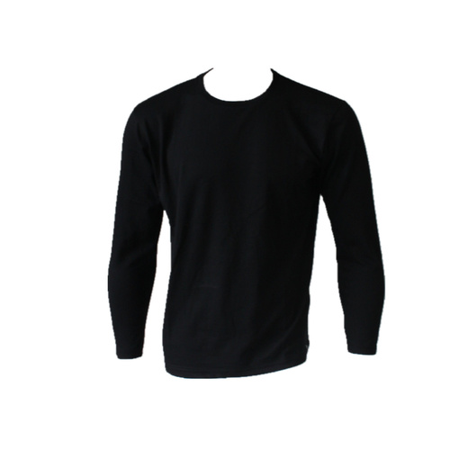 Men's Plain Cotton Crew Neck Long Sleeve Basic T Shirt Tee Top Black White Navy [Colour: Black] [Size: 2XL]