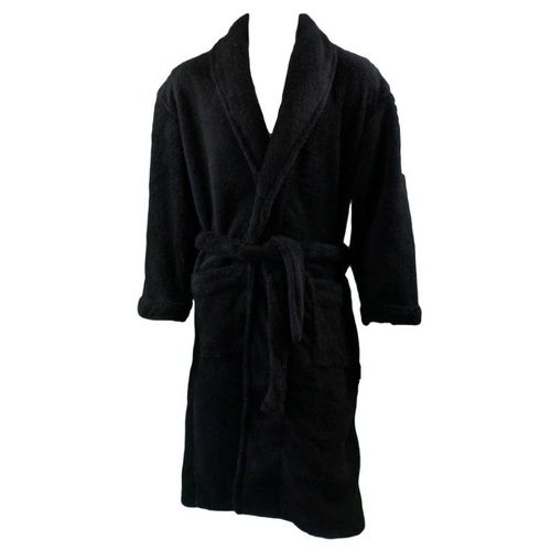 Men's Women's Supersoft Luxurious Coral Fleece Bath Robe Bathrobe Dressing Gown [Size: Men's L/XL] [Colour: Black]