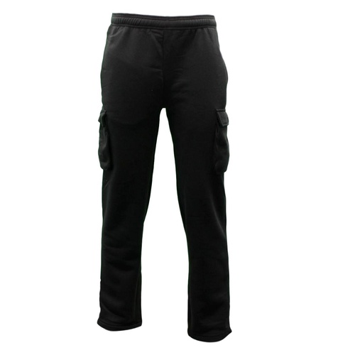 Men's Cargo Fleece Track Pants Low Pill Casual Jogging Sports Trackies [Size: S] [Colour: Black]