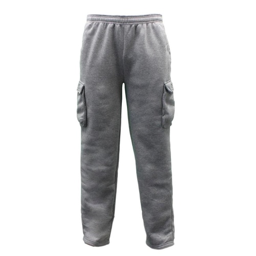 Men's Cargo Fleece Track Pants Low Pill Casual Jogging Sports Trackies [Size: S] [Colour: Light Grey]