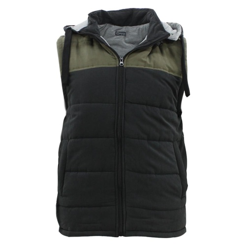 Men's Two Tone Quilted Vest Padded Puffy Detachable Hoodie Outerwear Jacket [Size: XL] [Colour: Black]