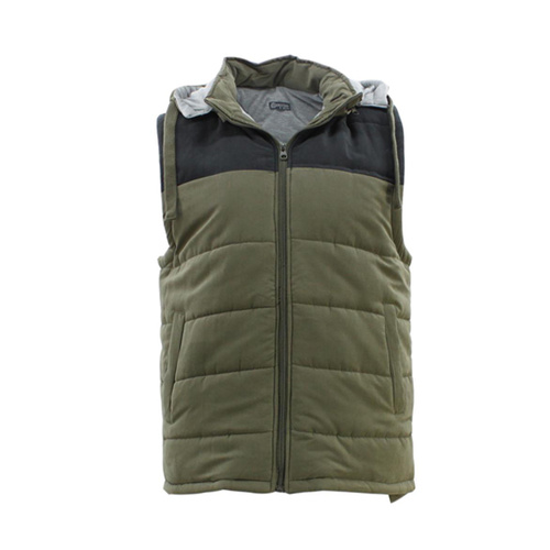 Men's Two Tone Quilted Vest Padded Puffy Detachable Hoodie Outerwear Jacket [Size: 2XL] [Colour: Olive]