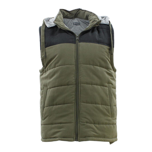 Men's Two Tone Quilted Vest Padded Puffy Detachable Hoodie Outerwear Jacket [Size: S] [Colour: Olive]