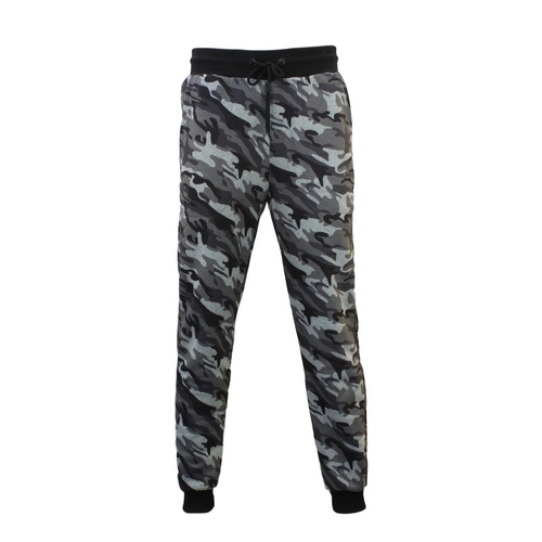 Mens Camouflage Track Pants Jogger Camo Gym Slim Fit Fleeced Trousers Military [Size: S] [Design: Grey Camo]
