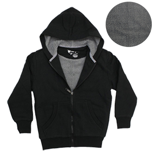 Kids Unisex Thick Hoodie Zip Up Jacket Cotton Rich Sherpa Fur Jumper Winter Coat [Size: S (4-6)] [Colour: Black]