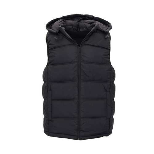 FIL Men's Puffer Vest Jacket Removable Hood Zip Pockets Sleeveless Winter Gilet [Size: XL] [Colour: Black]