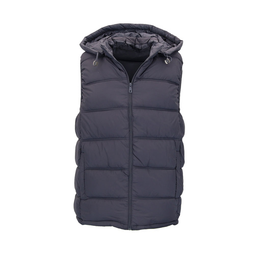 FIL Men's Puffer Vest Jacket Removable Hood Zip Pockets Sleeveless Winter Gilet [Size: 2XL] [Colour: Charcoal]