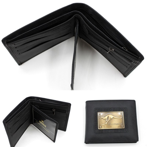 Australian Souvenir Australia Mens Leather Bi-Fold wallet Genuine Leather [Design: A]