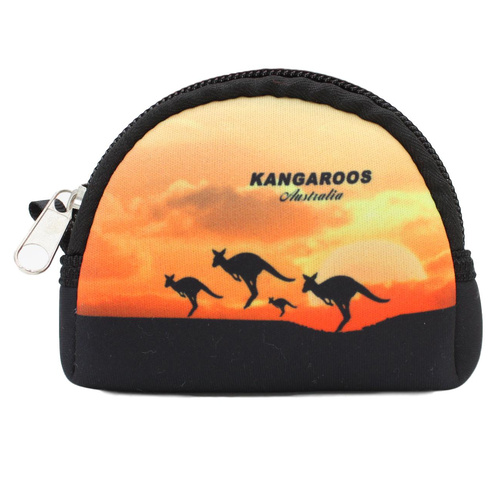 Australian Souvenir Coin Purse Pouch Bag Wallet Zip Australia Kangaroo Gift [Design: Style A - Kangaroo Sunset]
