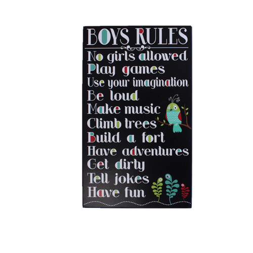 Vintage Rustic Wooden Hanging Wall Plaque Décor Sign - Boys Rules/ Girls Rules [Design: Boys Rules] 