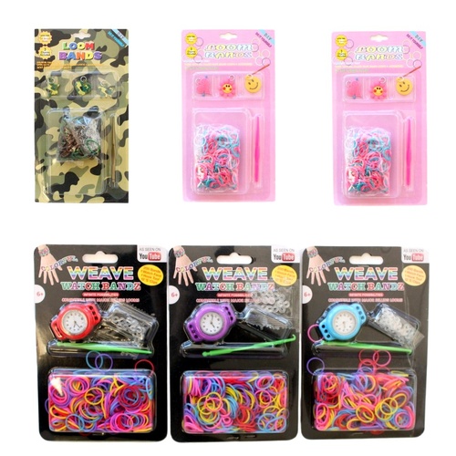 3x Packs Loom Bands Children's Kid's Watch Kit + 9 charms 1100 bands Tools Clips [Colour: Red Purple Blue pack]