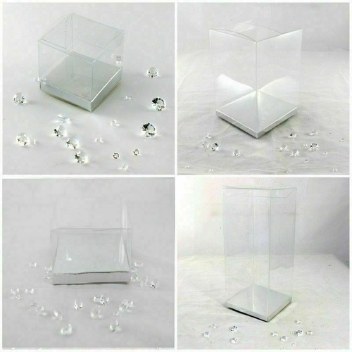 25x Clear PVC Boxes Favor Party 5 6 7 8 9 10 cm Square Gift Silver Gold Base [Size: 5L x 5W x 5H cm] [Base Colour: Silver]