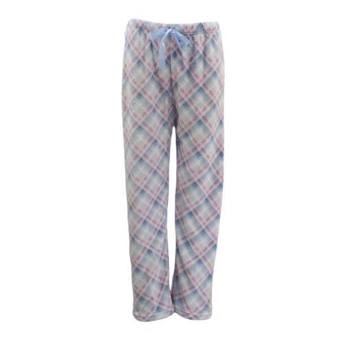 Women’s Soft Plush Lounge Sleep Pyjama Pajama Pants Fleece Winter Sleepwear [Size: 12-14] [Design: Pink & Blue Plaid]