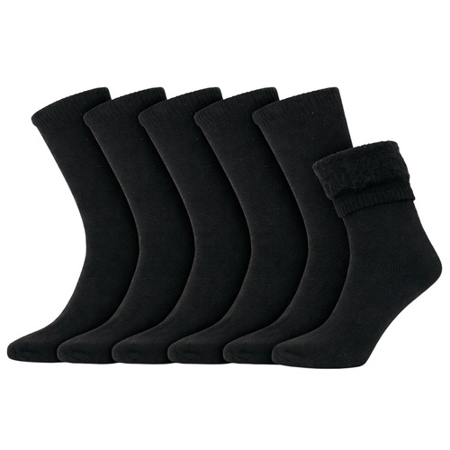 FIL Womens Thermal Socks 6 Pack Brushed Warm Winter Crew Cushioned [Colour: Black]