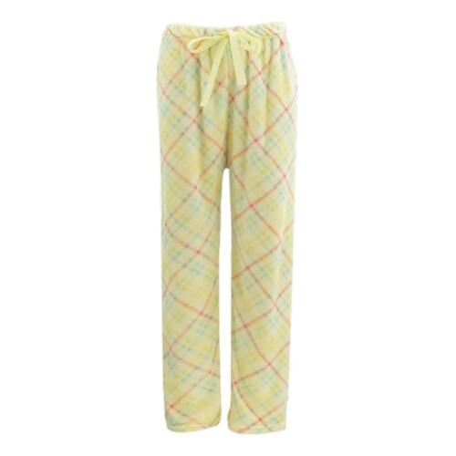 Women’s Soft Plush Lounge Sleep Pyjama Pajama Pants Fleece Winter Sleepwear [Size: 10-12] [Design: Yellow/Plaid]