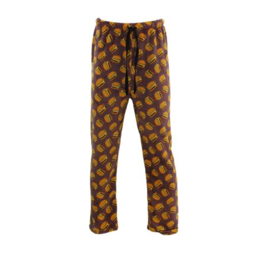 Men’s Soft Plush Lounge Sleep Pyjama Pajama Pants Fleece Winter Sleepwear [Size: M] [Design: Maroon/Burgers]