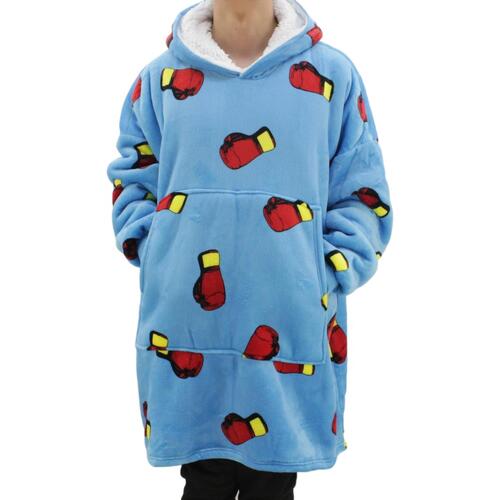 FIL Oversized Hoodie Blanket Plush Warm Big Fleece Soft Pullover Adult Kids [Design: Boxing Glove/Blue (Adult)]