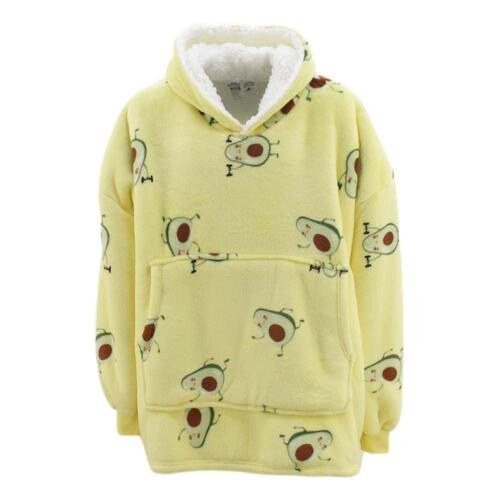 FIL Oversized Hoodie Blanket Plush Warm Big Fleece Soft Pullover Adult Kids [Design: Avocado/Yellow (Kids)]