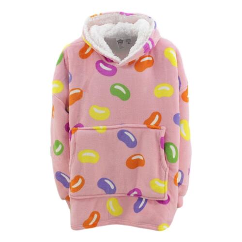 FIL Oversized Hoodie Blanket Plush Warm Big Fleece Soft Pullover Adult Kids [Design: Jelly Beans/Pink (Kids)]