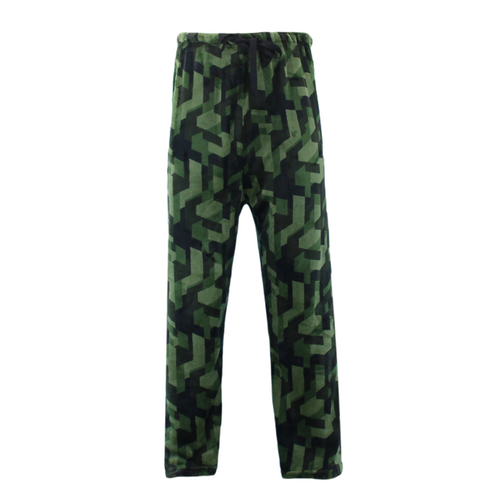 Men's Soft Plush Lounge Sleep Pyjama Pajama Pants Fleece Winter Sleepwear [Size: 2XL] [Design: Dark Green/Geometric]