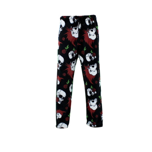 Men’s Soft Plush Lounge Sleep Pyjama Pajama Pants Fleece Winter Sleepwear [Size: M] [Design: Black/Skulls]