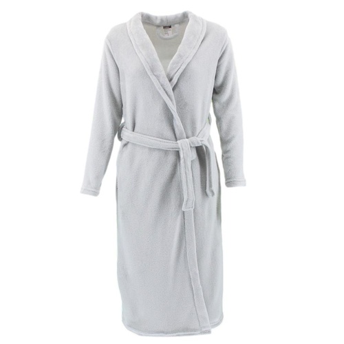 FIL Women's Flannel Fleece Dressing Gown Bath Robe Super Soft Plush [Size: M] [Colour: Grey]