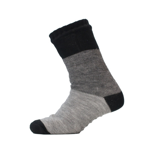 Men's Home Socks Sherpa Fleece Lined Thermal Lounge Slipper Non-Slip [Design: 2 Tone/Dark Grey]