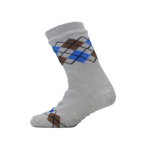 Men's Home Socks Sherpa Fleece Lined Thermal Lounge Slipper Non-Slip [Design: Argyle/Grey]