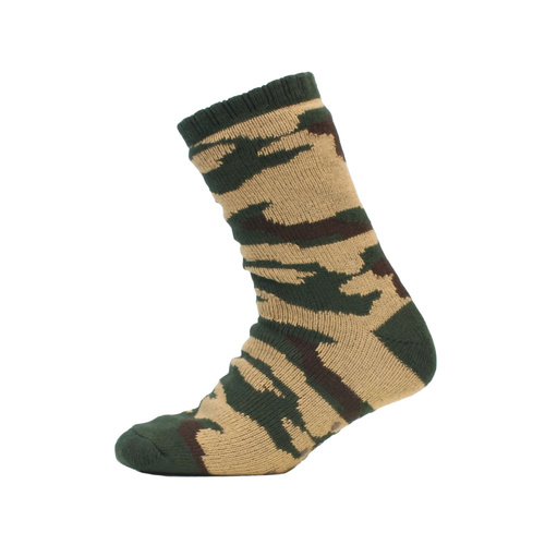 Men's Home Socks Sherpa Fleece Lined Thermal Lounge Slipper Non-Slip [Design: Camo/Brown]
