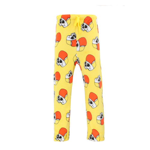 Mens Soft Plush Lounge Sleep Pyjama Pajama Pants Fleece Winter Sleepwear [Size: M] [Design: Yellow/Skulls]