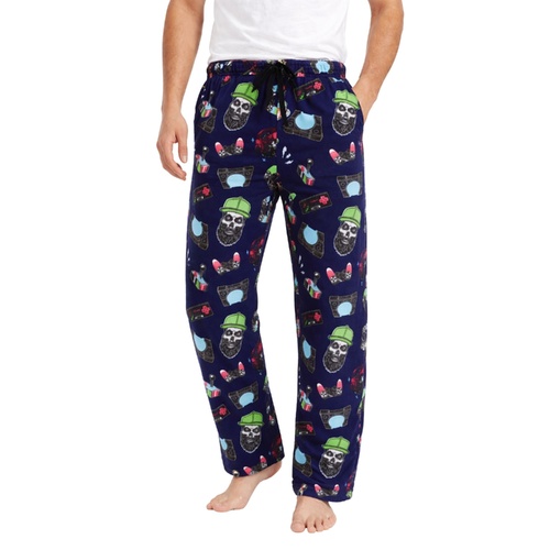 Men's Soft Plush Lounge Sleep Pyjama Pajama Pants Fleece Winter Sleepwear [Size: M] [Design: Navy/Gamer (Pockets)]
