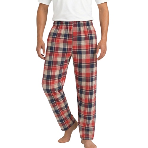 FIL Mens Flannel Sleep Pants Pyjama Lounge Sleepwear Soft Cotton Blend Check [Size: L] [Design: Red/Navy Check]