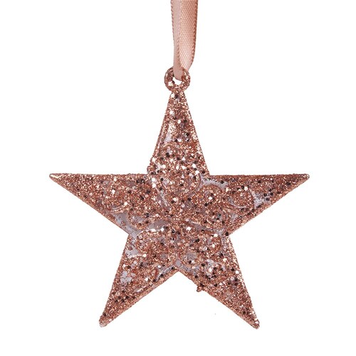 Christmas Tree Ornament XMAS Deco Hanging Decor Pendant [Design: Rose Gold Stars (2pc)]