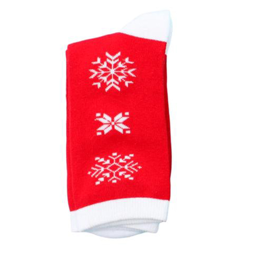 Adults Christmas Socks Ladies Unisex Santa Claus Xmas Tree Fun Holiday Gift [Design: Red w Snowflakes]