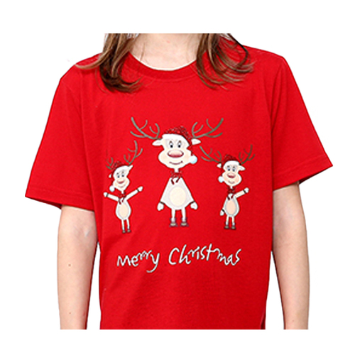 Kids Christmas T Shirt 100% Cotton Xmas Tee Boys Girls Red White Tshirt [Design: Merry Christmas - Reindeers]  [Size: M (for age 4-6)]