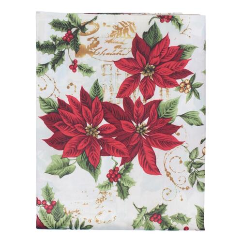 Christmas Tablecloth Dining Table Cloth Fabric Poinsettia Table Decor 150x180cm [Design: A]