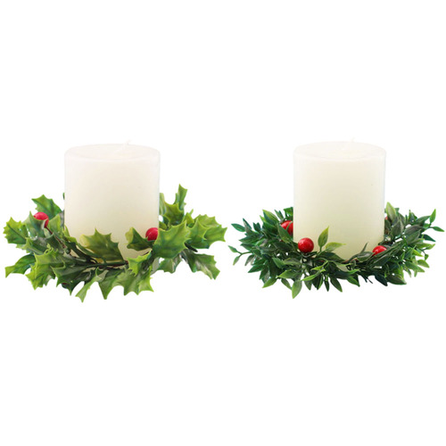 2x Christmas Small Holly Berry Candle Wreath Ring Table Decoration Centrepiece