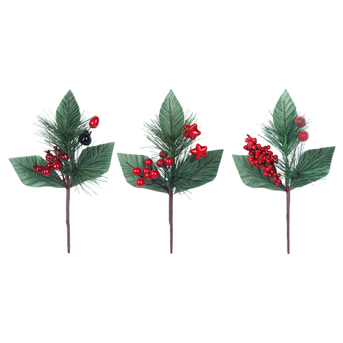 6x Christmas Berry Pick Red White Gold Holly Decoration Artificial Flower Pick [Design: Red Berry Pick A]