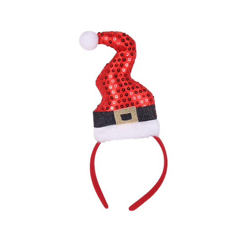 Adult Kids Christmas Xmas Novelty Headband Hat Costume Hair Clip Reindeer Santa [Design: Santa Hat w Sequins Buckle  ]