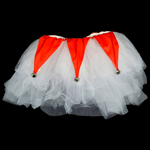 Christmas Xmas Party Tutu Tulle Skirt Girls Womens Costume Fancy Dress Up  [Design: White & Red w Bells]