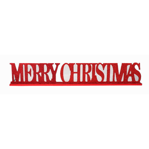 61cm Wooden Words w Glitter Freestanding Xmas Décoration Decor - Merry Christmas [Colour: Red] 