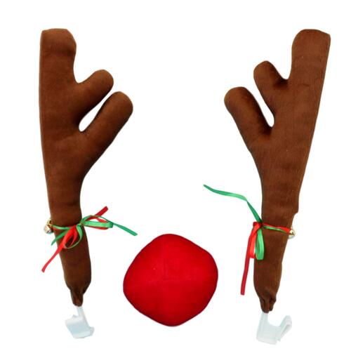 Christmas Car Reindeer Antlers Nose Window Rudolph Clips Auto Xmas Vehicle Décor Colour: Brown