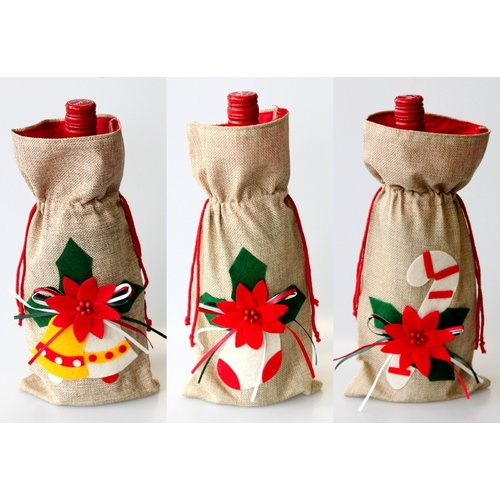 Christmas Xmas Hessian Fabric Gift Bag Pouch w Drawstring S M L XL