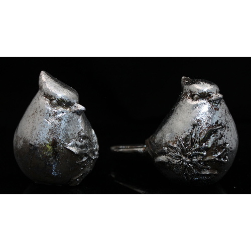 Set of 2 Christmas Xmas Silver Birds Figurine Table Shelf Decoration 12/15CM [Design: Size:12cm]