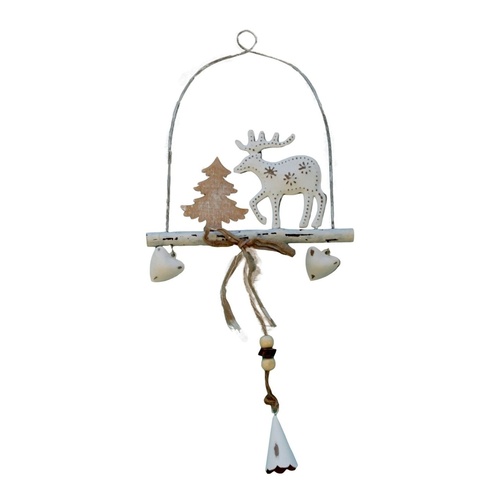 XMAS Rustic Hanging Ornament w Reindeer Christmas Wall Door Decoration 15x32cm