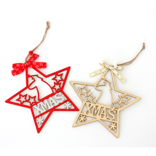 4x Christmas Wooden Tree Ornament Star XMAS Hanging Window Wall Decoration 18cm